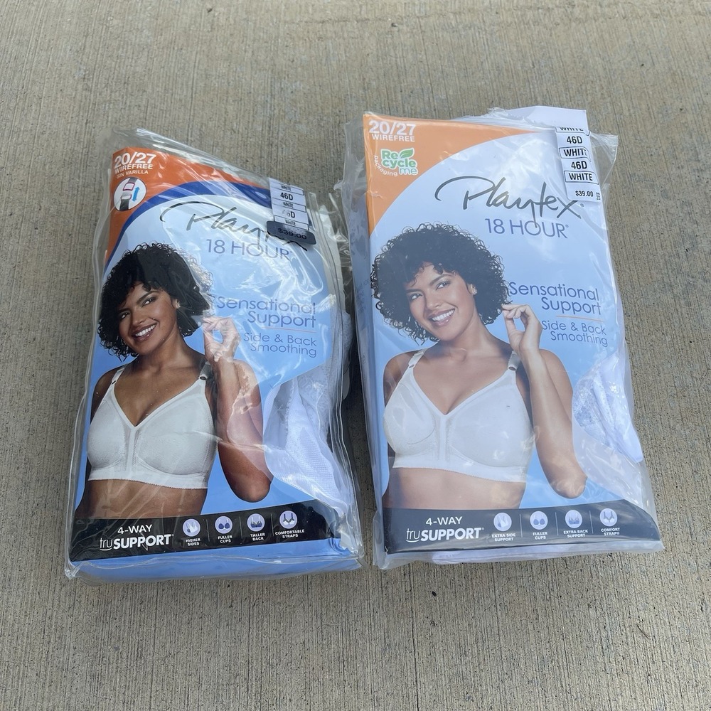 Playtex 18 Hour Sensational Support Wireless Bra Womens Size 46D White Unpadded